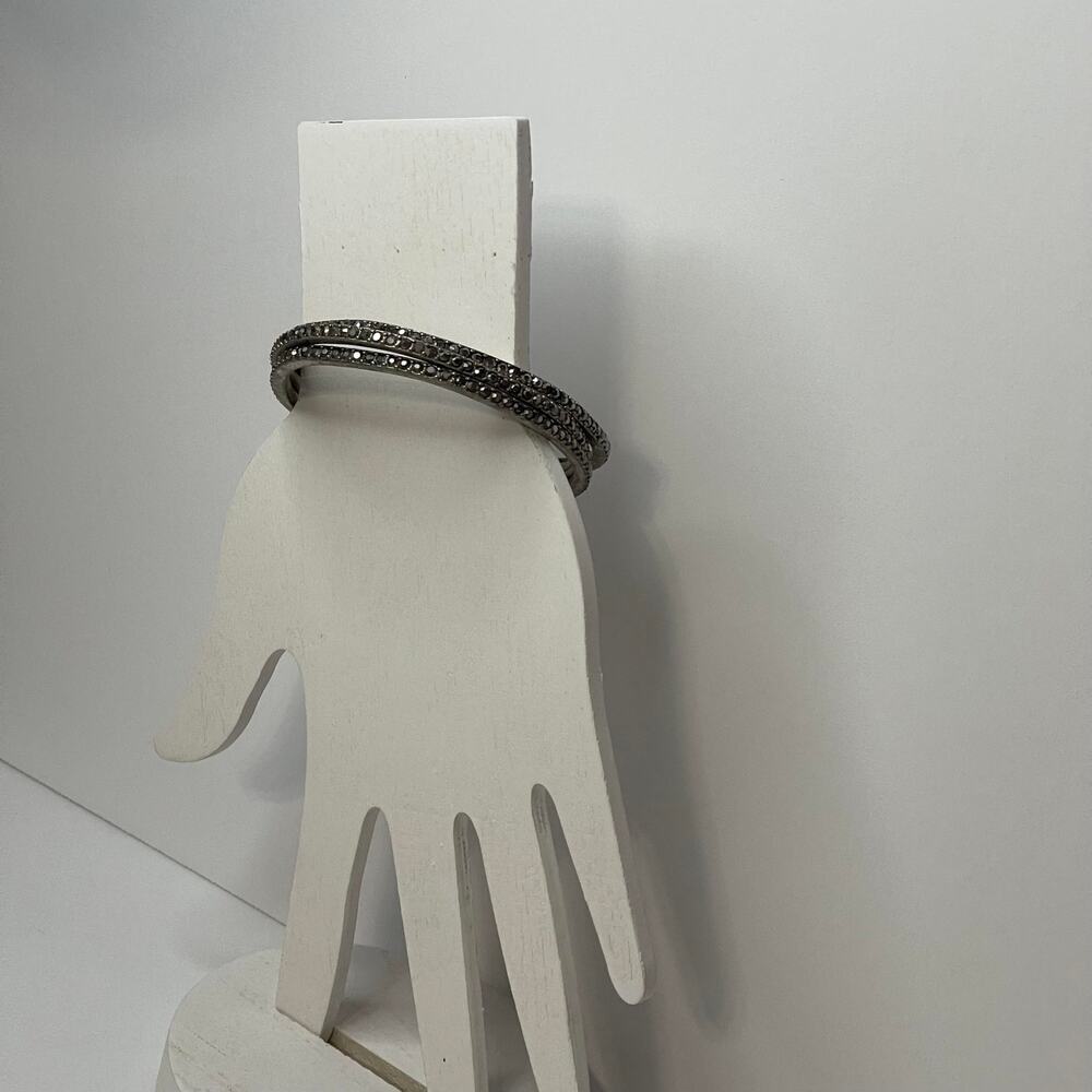 bracelets set of three costume jewelry burnished silver tone gray rhinestone - Picture 6 of 12